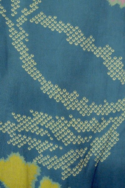 Photo7: P0312L Antique Japanese kimono Dark Light Blue HAORI short jacket for women / Silk. Flower (Grade C) (7)