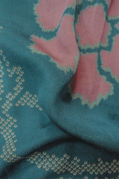Photo11: P0312L Antique Japanese kimono Dark Light Blue HAORI short jacket for women / Silk. Flower (Grade C) (11)