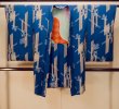 Photo1: P0312M Antique Japanese kimono Blue HAORI short jacket for women / Silk. MOMIJI maple leaf (Grade B) (1)