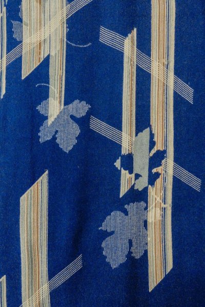 Photo4: P0312M Antique Japanese kimono Blue HAORI short jacket for women / Silk. MOMIJI maple leaf (Grade B) (4)