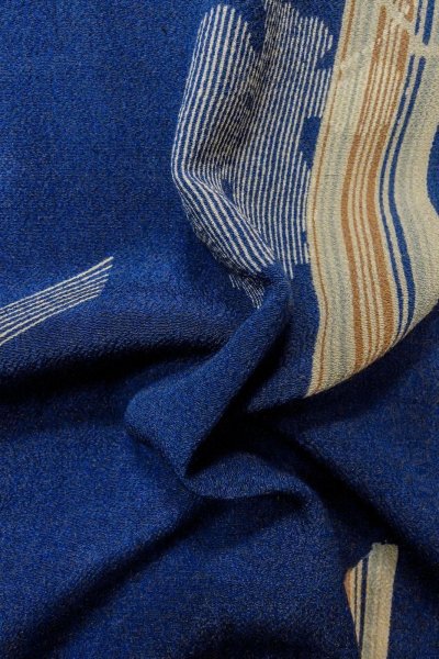 Photo11: P0312M Antique Japanese kimono Blue HAORI short jacket for women / Silk. MOMIJI maple leaf (Grade B) (11)