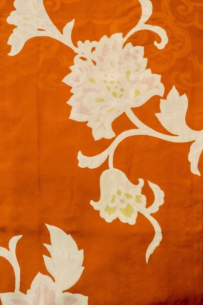 Photo4: P0312N Antique Japanese kimono Reddish Orange HAORI short jacket for women / Silk. Chinese flower (Grade C) (4)