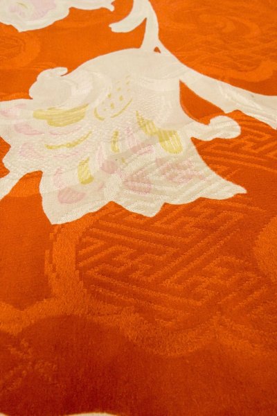 Photo10: P0312N Antique Japanese kimono Reddish Orange HAORI short jacket for women / Silk. Chinese flower (Grade C) (10)