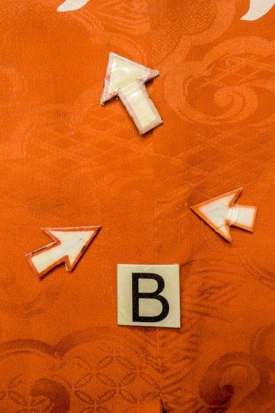 Photo15: P0312N Antique Japanese kimono Reddish Orange HAORI short jacket for women / Silk. Chinese flower (Grade C) (15)