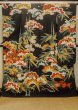 Photo1: P0312O Antique Japanese kimono Black FURISODE long-sleeved for women / Silk. UME plum bloom (Grade C) (1)