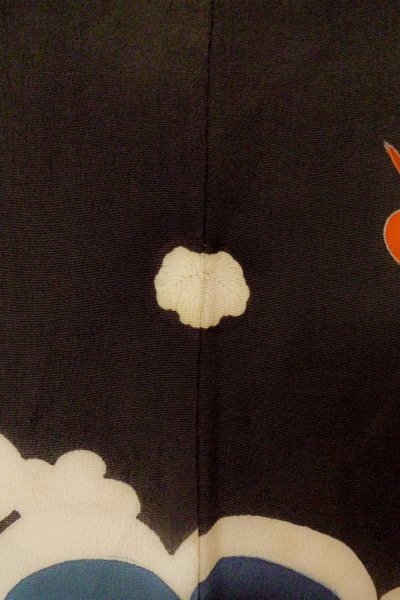 Photo5: P0312O Antique Japanese kimono Black FURISODE long-sleeved for women / Silk. UME plum bloom (Grade C) (5)