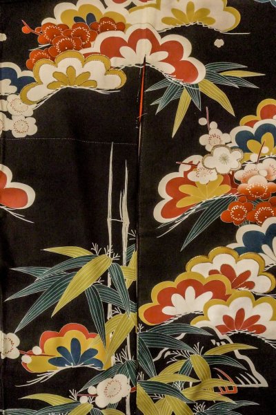 Photo10: P0312O Antique Japanese kimono Black FURISODE long-sleeved for women / Silk. UME plum bloom (Grade C) (10)