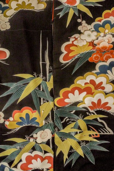 Photo11: P0312O Antique Japanese kimono Black FURISODE long-sleeved for women / Silk. UME plum bloom (Grade C) (11)