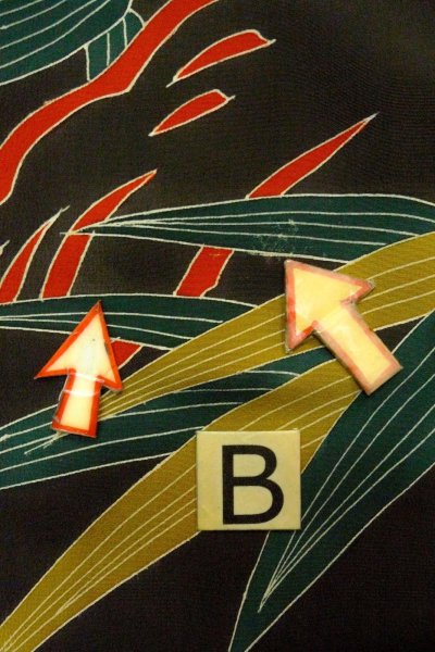 Photo28: P0312O Antique Japanese kimono Black FURISODE long-sleeved for women / Silk. UME plum bloom (Grade C) (28)