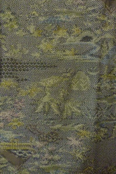 Photo1: Mint P0408C Vintage Japanese kimono Gray TSUMUGI pongee for women / Silk. Flower (Grade A) (1)