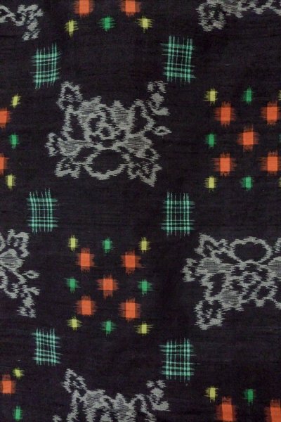 Photo1: Mint P0408F Vintage Japanese kimono Black TSUMUGI pongee for women / Silk. Peony (Grade A) (1)