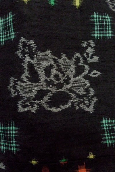 Photo5: Mint P0408F Vintage Japanese kimono Black TSUMUGI pongee for women / Silk. Peony (Grade A) (5)