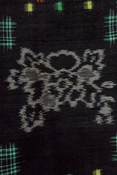 Photo6: Mint P0408F Vintage Japanese kimono Black TSUMUGI pongee for women / Silk. Peony (Grade A) (6)