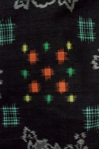 Photo7: Mint P0408F Vintage Japanese kimono Black TSUMUGI pongee for women / Silk. Peony (Grade A) (7)
