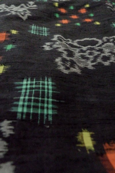 Photo8: Mint P0408F Vintage Japanese kimono Black TSUMUGI pongee for women / Silk. Peony (Grade A) (8)