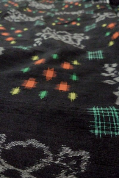 Photo9: Mint P0408F Vintage Japanese kimono Black TSUMUGI pongee for women / Silk. Peony (Grade A) (9)