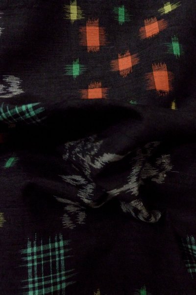 Photo12: Mint P0408F Vintage Japanese kimono Black TSUMUGI pongee for women / Silk. Peony (Grade A) (12)