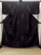 Photo2: P0408G Vintage Japanese kimono Black TSUMUGI pongee for women / Silk. Abstract pattern (Grade B) (2)