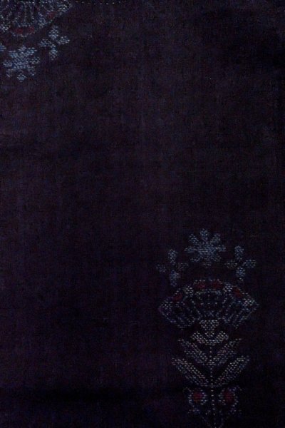 Photo1: P0408G Vintage Japanese kimono Black TSUMUGI pongee for women / Silk. Abstract pattern (Grade B) (1)