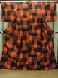 Photo2: P0408H Vintage Japanese kimono Red TSUMUGI pongee for women / Silk. Plaid Checks (Grade B) (2)