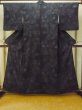 Photo2: P0408I Vintage Japanese kimono Dark Indigo Blue TSUMUGI pongee for women / Silk. Flower (Grade B) (2)
