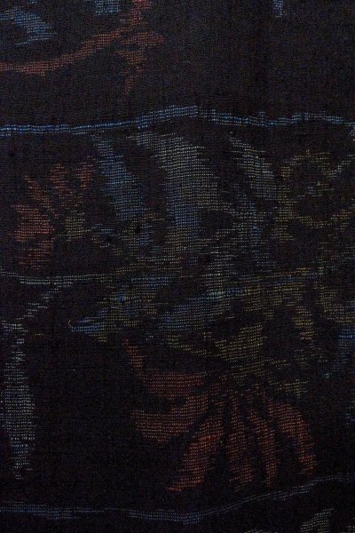 Photo5: P0408I Vintage Japanese kimono Dark Indigo Blue TSUMUGI pongee for women / Silk. Flower (Grade B) (5)
