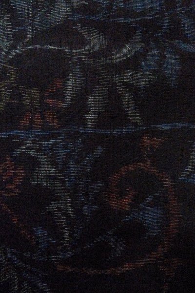 Photo7: P0408I Vintage Japanese kimono Dark Indigo Blue TSUMUGI pongee for women / Silk. Flower (Grade B) (7)