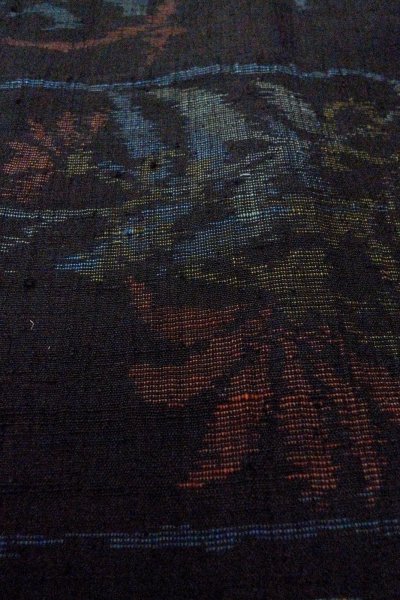 Photo9: P0408I Vintage Japanese kimono Dark Indigo Blue TSUMUGI pongee for women / Silk. Flower (Grade B) (9)