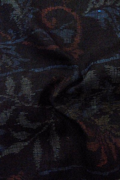 Photo11: P0408I Vintage Japanese kimono Dark Indigo Blue TSUMUGI pongee for women / Silk. Flower (Grade B) (11)