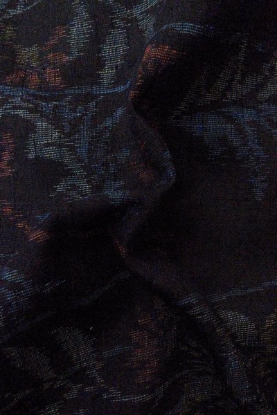 Photo12: P0408I Vintage Japanese kimono Dark Indigo Blue TSUMUGI pongee for women / Silk. Flower (Grade B) (12)