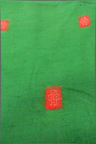 Photo9: Mint P0408J Vintage Japanese kimono Green TSUMUGI pongee for women / Silk. Tortoise-shell pattern(Hexagonal pattern) (Grade A) (9)