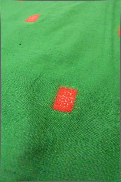 Photo10: Mint P0408J Vintage Japanese kimono Green TSUMUGI pongee for women / Silk. Tortoise-shell pattern(Hexagonal pattern) (Grade A) (10)