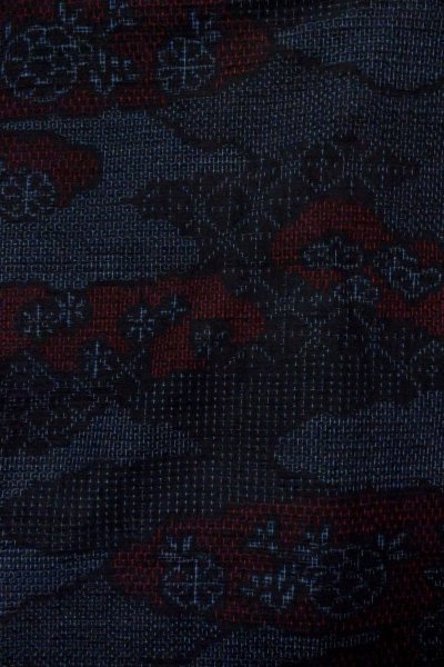 Photo1: Mint P0408K Vintage Japanese kimono Navy Blue TSUMUGI pongee for women / Silk. Flower (Grade A) (1)