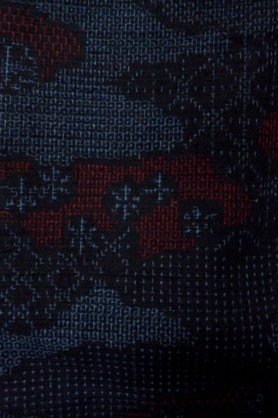 Photo5: Mint P0408K Vintage Japanese kimono Navy Blue TSUMUGI pongee for women / Silk. Flower (Grade A) (5)