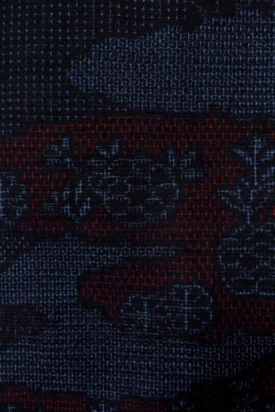 Photo7: Mint P0408K Vintage Japanese kimono Navy Blue TSUMUGI pongee for women / Silk. Flower (Grade A) (7)