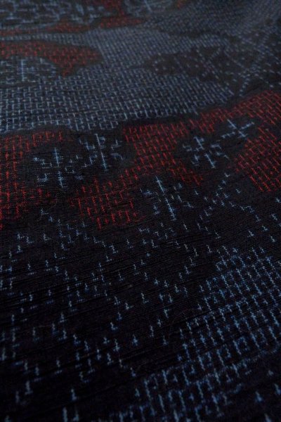 Photo9: Mint P0408K Vintage Japanese kimono Navy Blue TSUMUGI pongee for women / Silk. Flower (Grade A) (9)