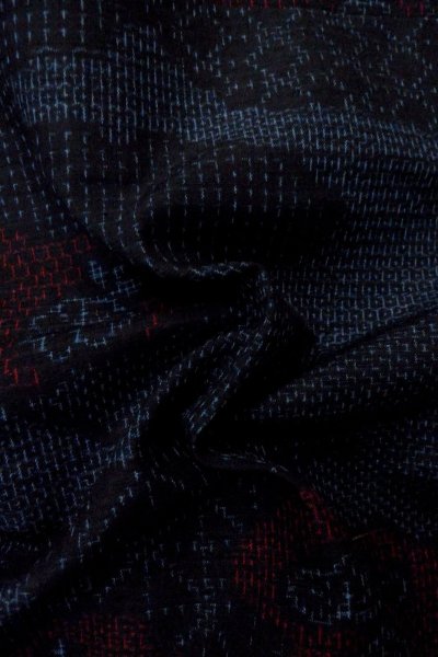 Photo11: Mint P0408K Vintage Japanese kimono Navy Blue TSUMUGI pongee for women / Silk. Flower (Grade A) (11)