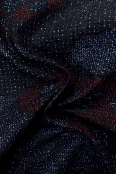 Photo12: Mint P0408K Vintage Japanese kimono Navy Blue TSUMUGI pongee for women / Silk. Flower (Grade A) (12)