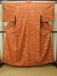 Photo2: P0408L Vintage Japanese kimono Orange TSUMUGI pongee for women / Silk. Butterfly (Grade B) (2)