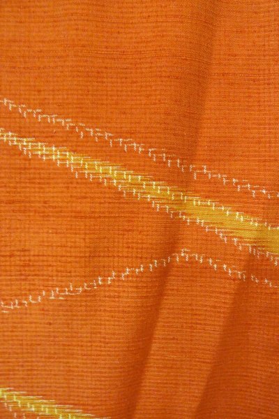 Photo6: P0408L Vintage Japanese kimono Orange TSUMUGI pongee for women / Silk. Butterfly (Grade B) (6)