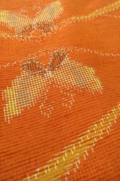Photo9: P0408L Vintage Japanese kimono Orange TSUMUGI pongee for women / Silk. Butterfly (Grade B) (9)