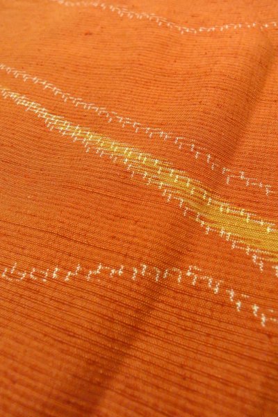 Photo10: P0408L Vintage Japanese kimono Orange TSUMUGI pongee for women / Silk. Butterfly (Grade B) (10)