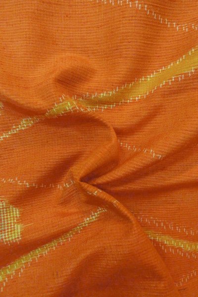 Photo12: P0408L Vintage Japanese kimono Orange TSUMUGI pongee for women / Silk. Butterfly (Grade B) (12)