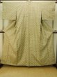Photo2: P0408N Vintage Japanese kimono Greenish Beige TSUMUGI pongee for women / Silk. Plaid Checks (Grade C) (2)