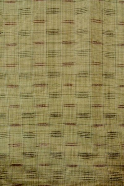 Photo4: P0408N Vintage Japanese kimono Greenish Beige TSUMUGI pongee for women / Silk. Plaid Checks (Grade C) (4)