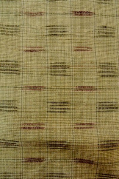 Photo5: P0408N Vintage Japanese kimono Greenish Beige TSUMUGI pongee for women / Silk. Plaid Checks (Grade C) (5)