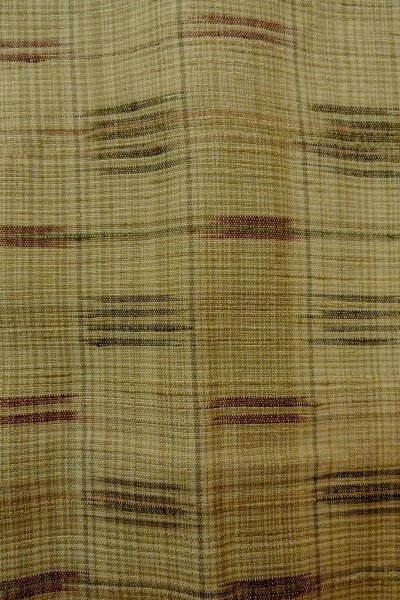 Photo6: P0408N Vintage Japanese kimono Greenish Beige TSUMUGI pongee for women / Silk. Plaid Checks (Grade C) (6)
