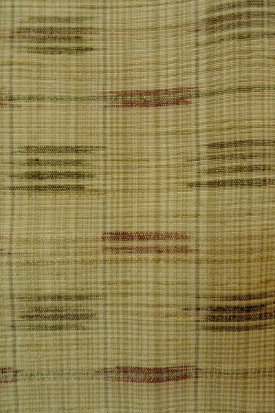 Photo7: P0408N Vintage Japanese kimono Greenish Beige TSUMUGI pongee for women / Silk. Plaid Checks (Grade C) (7)