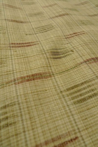 Photo10: P0408N Vintage Japanese kimono Greenish Beige TSUMUGI pongee for women / Silk. Plaid Checks (Grade C) (10)