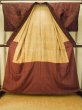 Photo3: P0408O Vintage Japanese kimono Dark Red TSUMUGI pongee for women / Silk. Stripes (Grade B) (3)